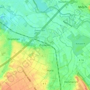 Topografische Karte Porselen, Höhe, Relief
