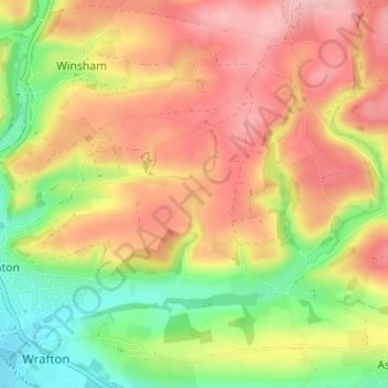 Topografische Karte Ash Barton, Höhe, Relief