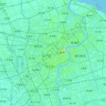 Topografische Karte 静安区, Höhe, Relief