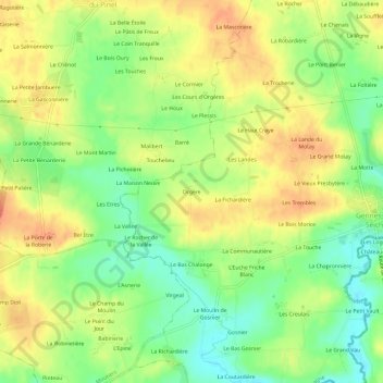 Topografische Karte Orgère, Höhe, Relief