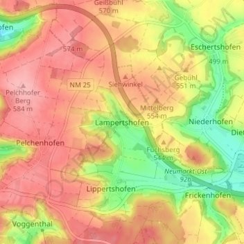 Topografische Karte Lampertshofen, Höhe, Relief