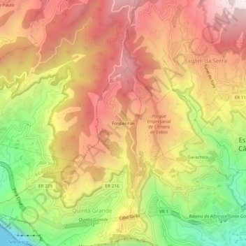 Topografische Karte Fontainhas, Höhe, Relief