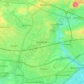 Topografische Karte Southall, Höhe, Relief