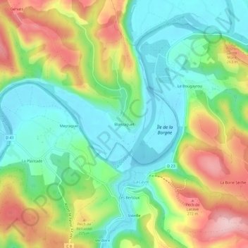 Topografische Karte Blanzaguet, Höhe, Relief