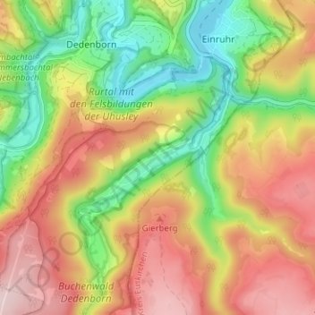 Topografische Karte Erkensruhr, Höhe, Relief