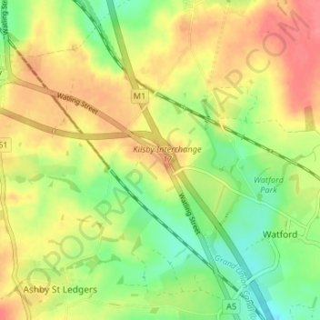 Topografische Karte Watford Gap, Höhe, Relief