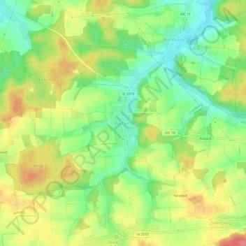 Topografische Karte Bachern, Höhe, Relief