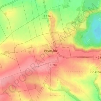 Topografische Karte Pettstädt, Höhe, Relief