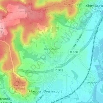 Topografische Karte Dreslincourt, Höhe, Relief