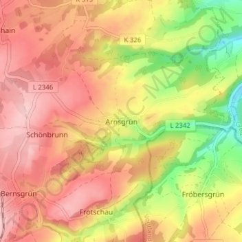 Topografische Karte Arnsgrün, Höhe, Relief
