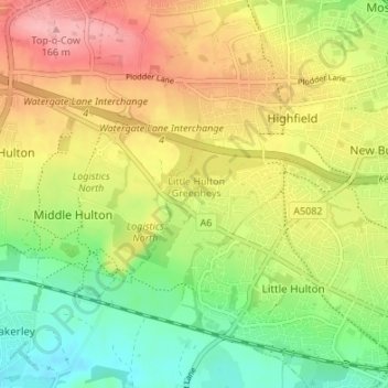 Topografische Karte Greenheys, Höhe, Relief