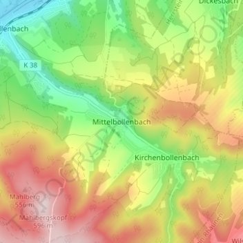 Topografische Karte Mittelbollenbach, Höhe, Relief