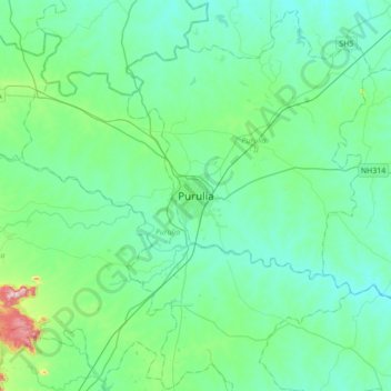 Topografische Karte Purulia, Höhe, Relief