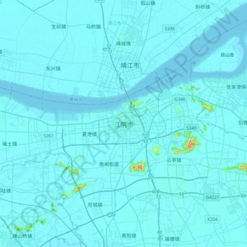 Topografische Karte 江阴市, Höhe, Relief