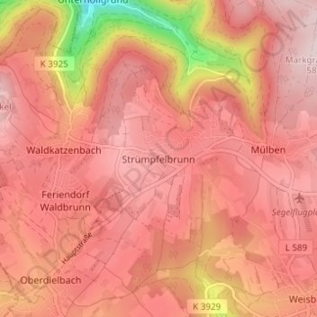 Topografische Karte Strümpfelbrunn, Höhe, Relief