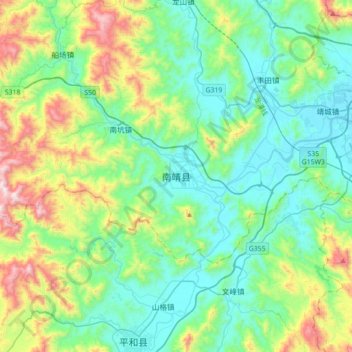 Topografische Karte 南靖县, Höhe, Relief