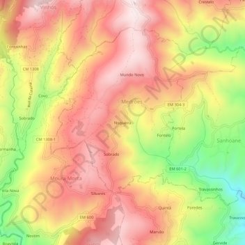 Topografische Karte Nogueira, Höhe, Relief