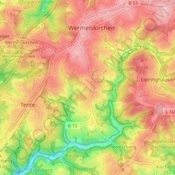 Topografische Karte Eckringhausen, Höhe, Relief