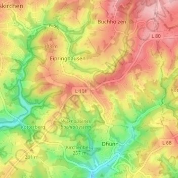 Topografische Karte Habenichts, Höhe, Relief