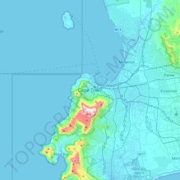 Topografische Karte Cape Town, Höhe, Relief