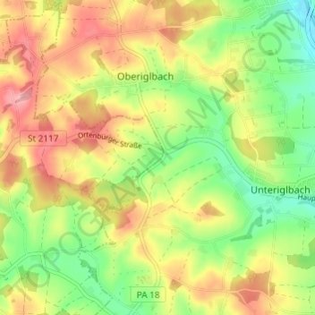 Topografische Karte Kettenham, Höhe, Relief
