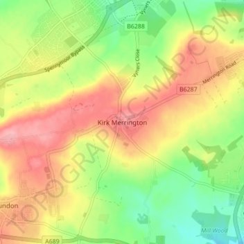 Topografische Karte Kirk Merrington, Höhe, Relief