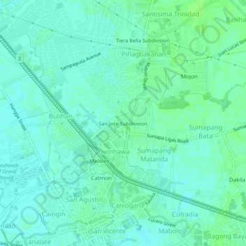 Topografische Karte San Jose Subdivision, Höhe, Relief