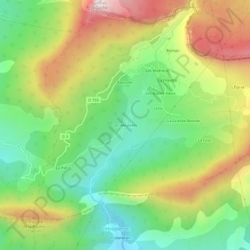 Topografische Karte Les Meuniers, Höhe, Relief