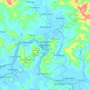 Topografische Karte Gandara, Höhe, Relief