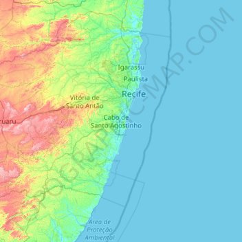 Topografische Karte Região Metropolitana do Recife, Höhe, Relief