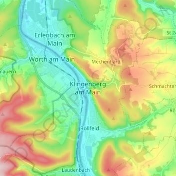 Topografische Karte Klingenberg am Main, Höhe, Relief