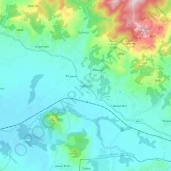 Topografische Karte Kalesija, Höhe, Relief