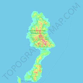 Topografische Karte Karakelong Island, Höhe, Relief
