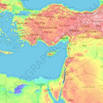 Topografische Karte Cyprus, Höhe, Relief