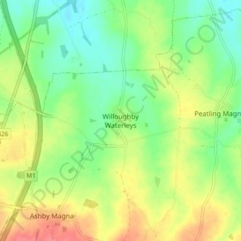 Topografische Karte Willoughby Waterleys, Höhe, Relief