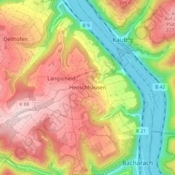 Topografische Karte Henschhausen, Höhe, Relief