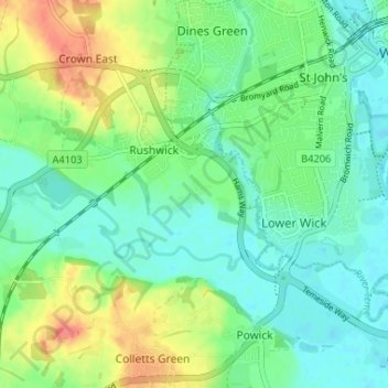 Topografische Karte Upper Wick, Höhe, Relief