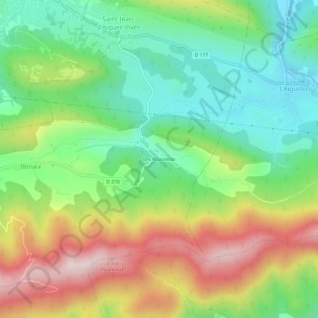 Topografische Karte Les Rousseou, Höhe, Relief