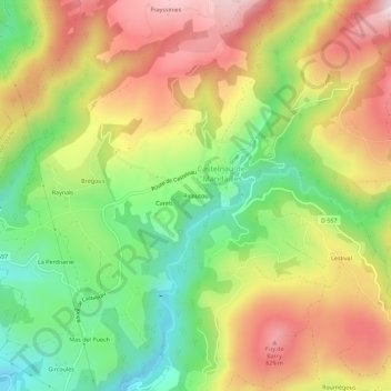 Topografische Karte Ricoutou, Höhe, Relief