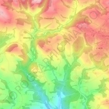 Topografische Karte Priehetsberg, Höhe, Relief
