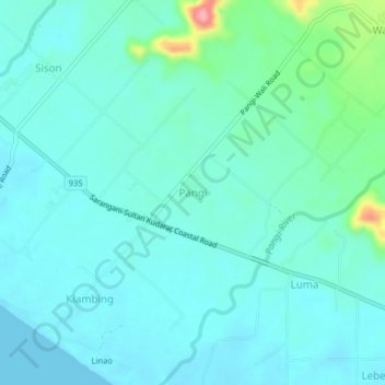 Topografische Karte Pangi, Höhe, Relief