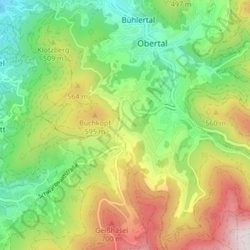 Topografische Karte Schwarzwasen, Höhe, Relief
