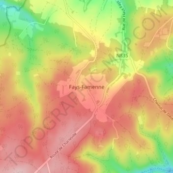 Topografische Karte Fays-Famenne, Höhe, Relief