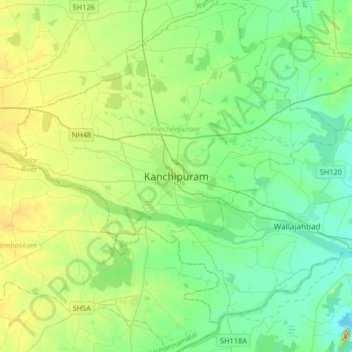 Topografische Karte Kanchipuram, Höhe, Relief