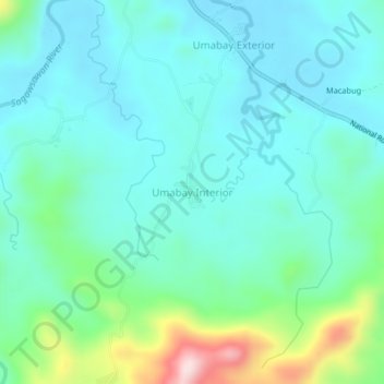 Topografische Karte Umabay Interior, Höhe, Relief