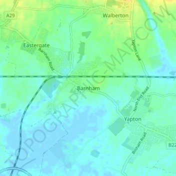 Topografische Karte Barnham, Höhe, Relief