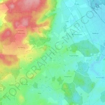 Topografische Karte Arnach, Höhe, Relief