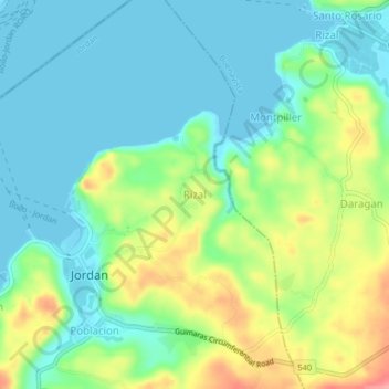 Topografische Karte Rizal, Höhe, Relief