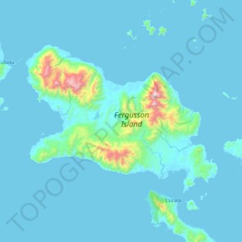 Topografische Karte Fergusson-Insel, Höhe, Relief