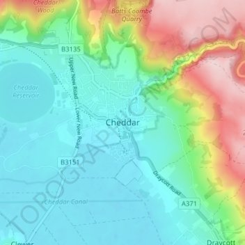 Topografische Karte Cheddar, Höhe, Relief